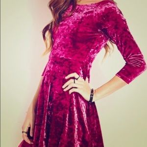 Magenta velvet slight off shoulder dress